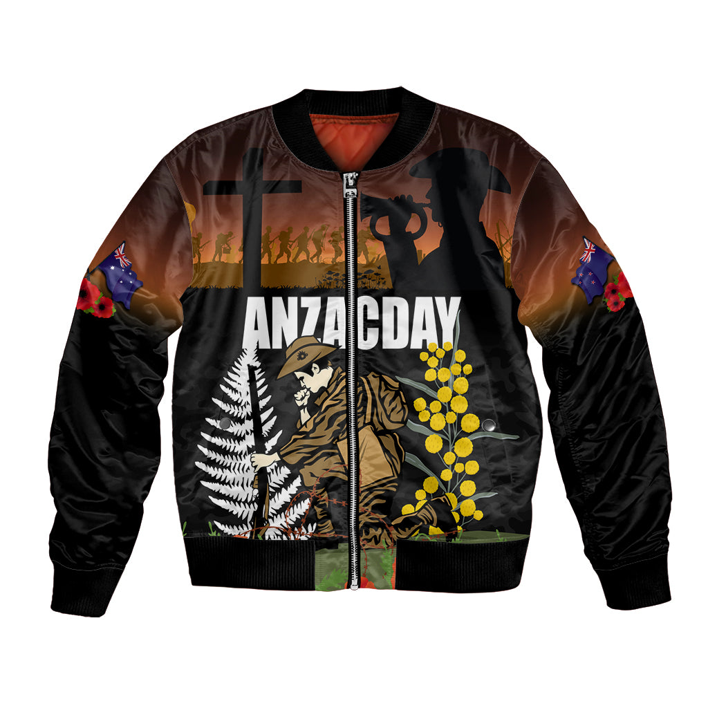 New Zealand and Australia ANZAC Day Bomber Jacket Soldier and Last Post Camouflage Pattern - Vibe Hoodie Shop