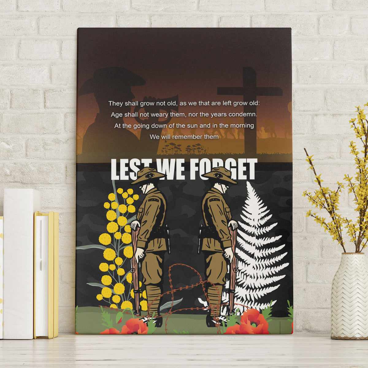 New Zealand and Australia ANZAC Day Canvas Wall Art Soldier and Last Post Camouflage Pattern