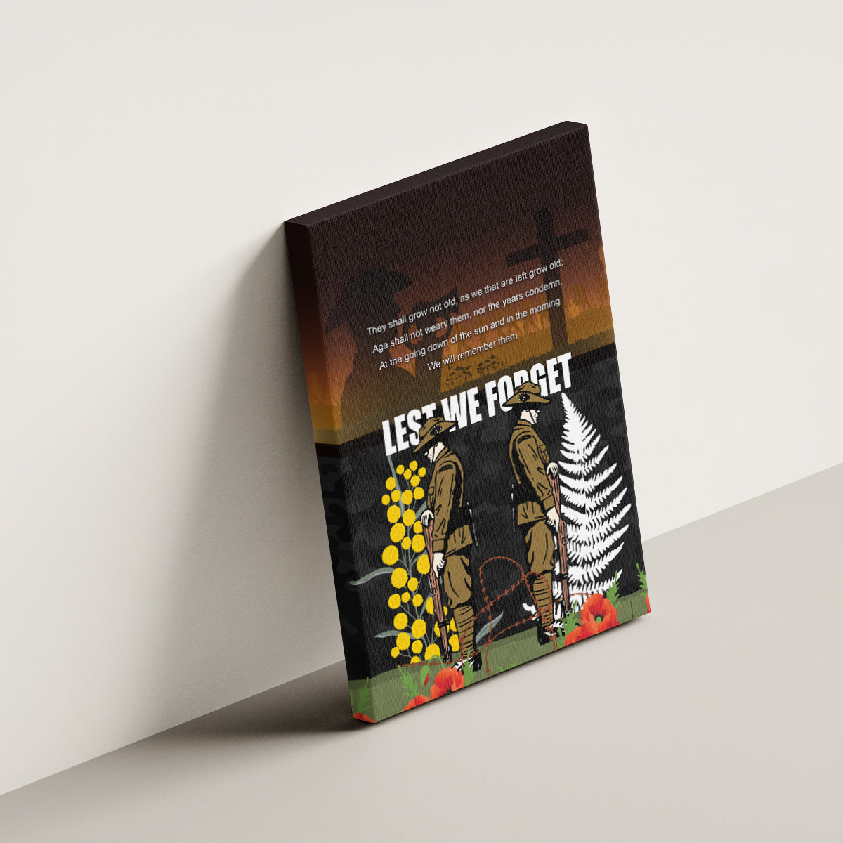 New Zealand and Australia ANZAC Day Canvas Wall Art Soldier and Last Post Camouflage Pattern