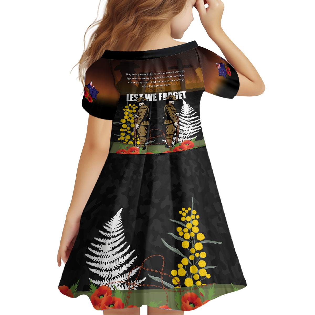 New Zealand and Australia ANZAC Day Family Matching Long Sleeve Bodycon Dress and Hawaiian Shirt Soldier and Last Post Camouflage Pattern