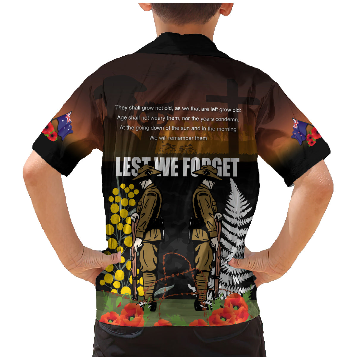 New Zealand and Australia ANZAC Day Family Matching Mermaid Dress and Hawaiian Shirt Soldier and Last Post Camouflage Pattern