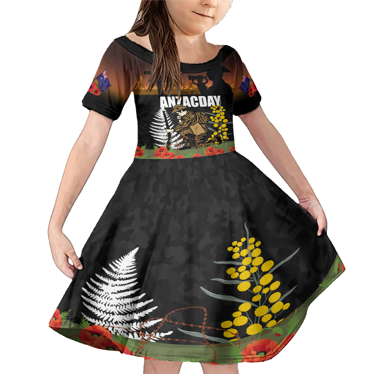 New Zealand and Australia ANZAC Day Family Matching Mermaid Dress and Hawaiian Shirt Soldier and Last Post Camouflage Pattern