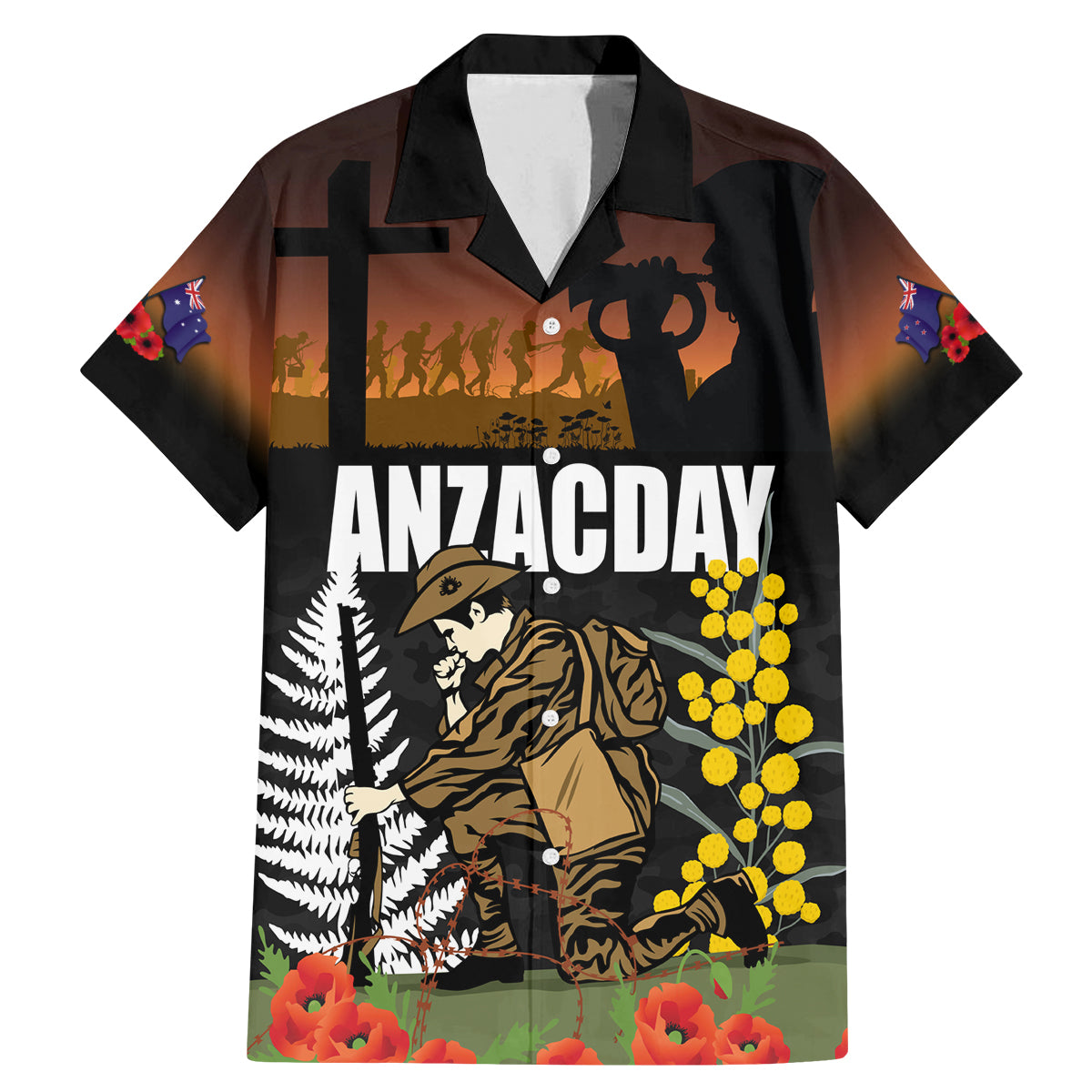 New Zealand and Australia ANZAC Day Family Matching Mermaid Dress and Hawaiian Shirt Soldier and Last Post Camouflage Pattern