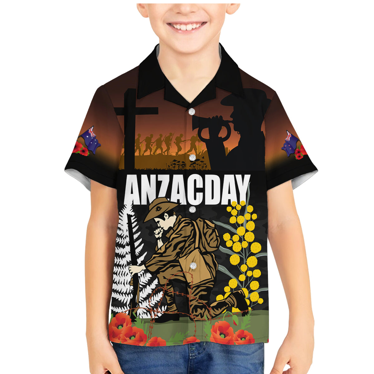 New Zealand and Australia ANZAC Day Family Matching Mermaid Dress and Hawaiian Shirt Soldier and Last Post Camouflage Pattern