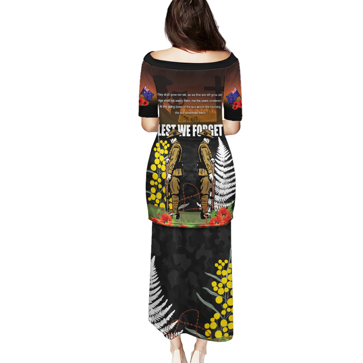 New Zealand and Australia ANZAC Day Family Matching Puletasi and Hawaiian Shirt Soldier and Last Post Camouflage Pattern