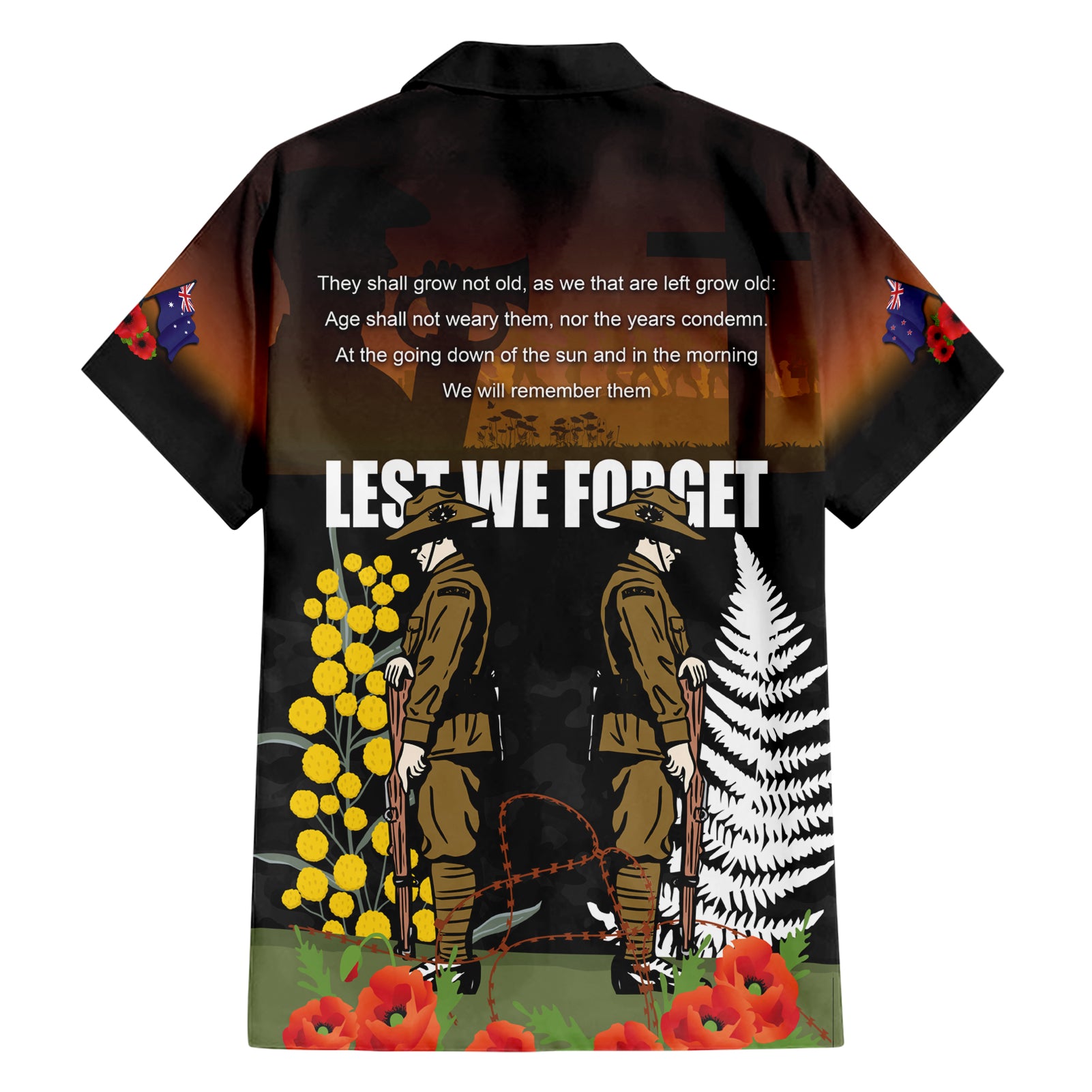 New Zealand and Australia ANZAC Day Family Matching Short Sleeve Bodycon Dress and Hawaiian Shirt Soldier and Last Post Camouflage Pattern