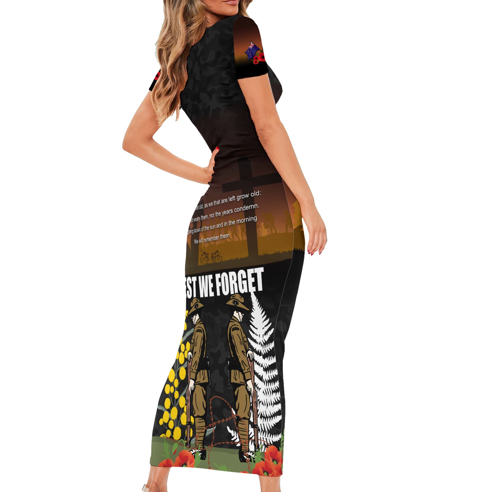 New Zealand and Australia ANZAC Day Family Matching Short Sleeve Bodycon Dress and Hawaiian Shirt Soldier and Last Post Camouflage Pattern