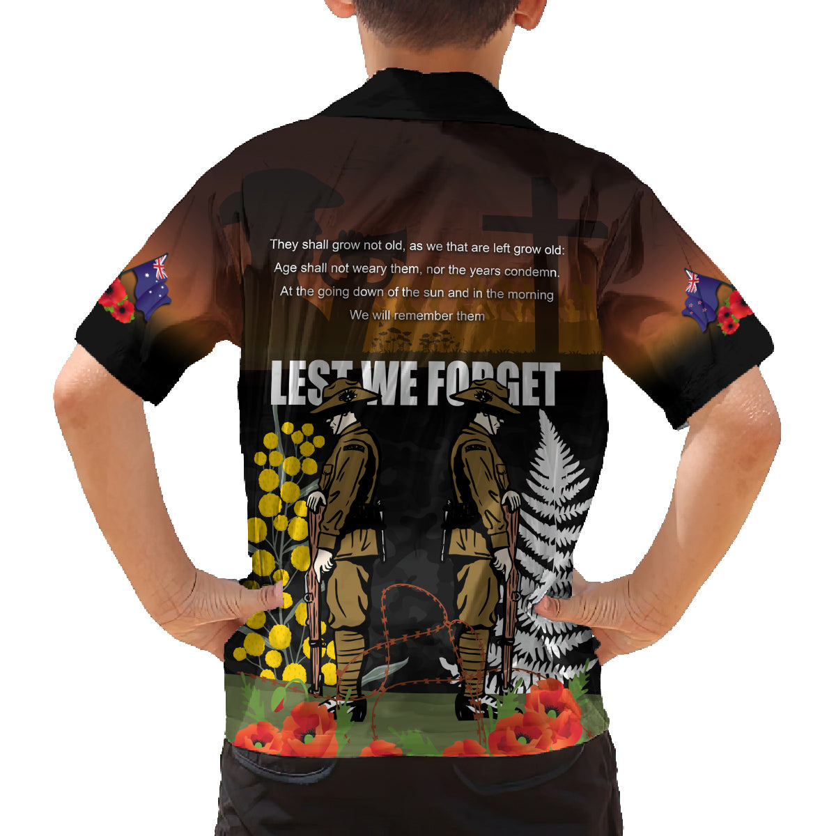 New Zealand and Australia ANZAC Day Family Matching Summer Maxi Dress and Hawaiian Shirt Soldier and Last Post Camouflage Pattern