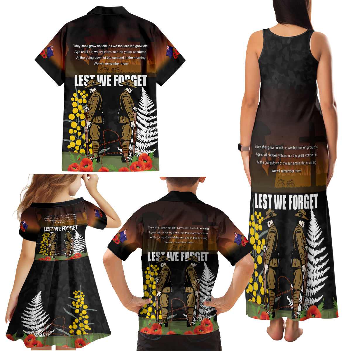 New Zealand and Australia ANZAC Day Family Matching Tank Maxi Dress and Hawaiian Shirt Soldier and Last Post Camouflage Pattern