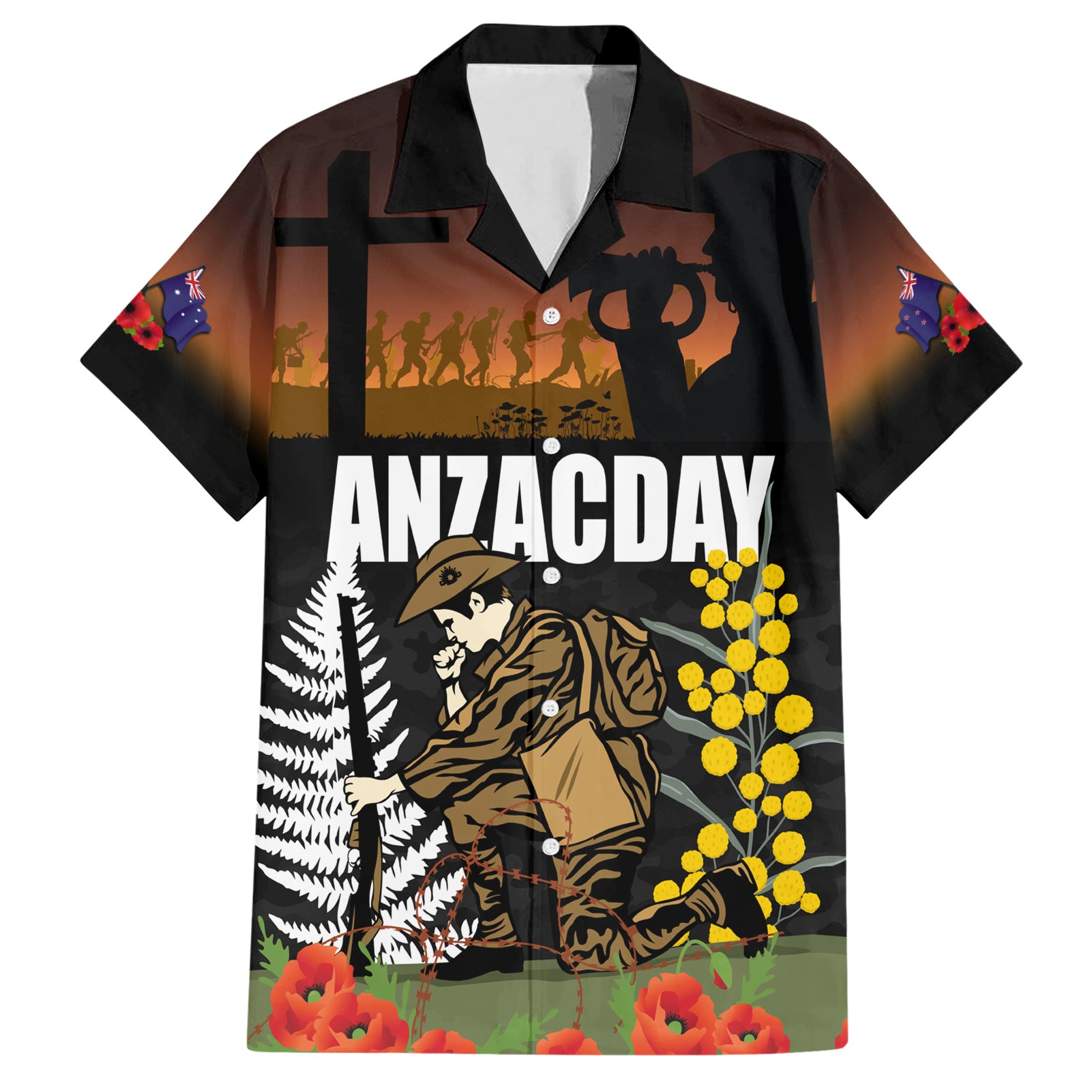 New Zealand and Australia ANZAC Day Hawaiian Shirt Soldier and Last Post Camouflage Pattern - Vibe Hoodie Shop