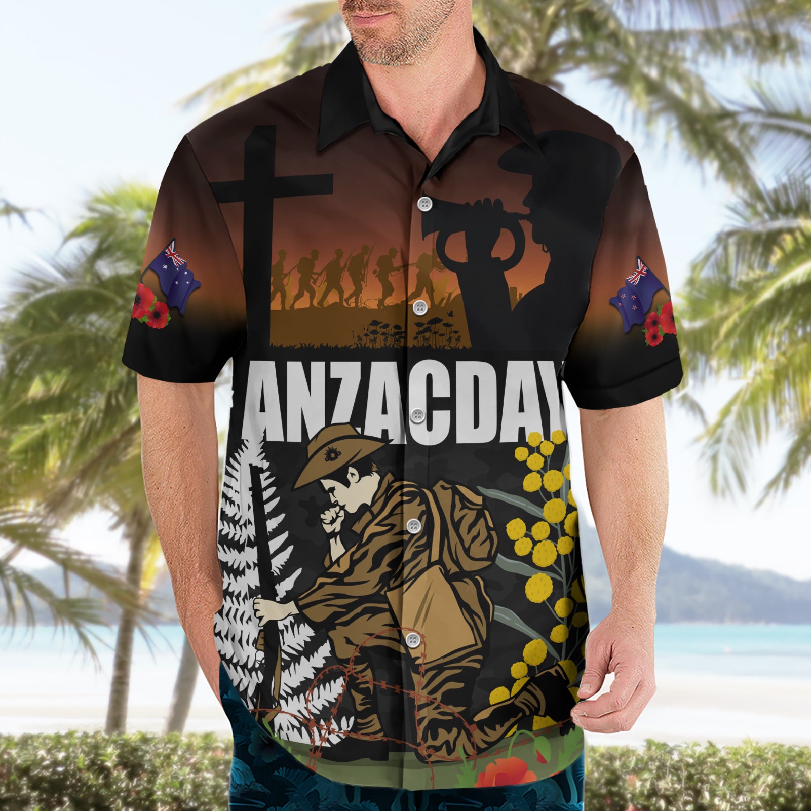 New Zealand and Australia ANZAC Day Hawaiian Shirt Soldier and Last Post Camouflage Pattern - Vibe Hoodie Shop