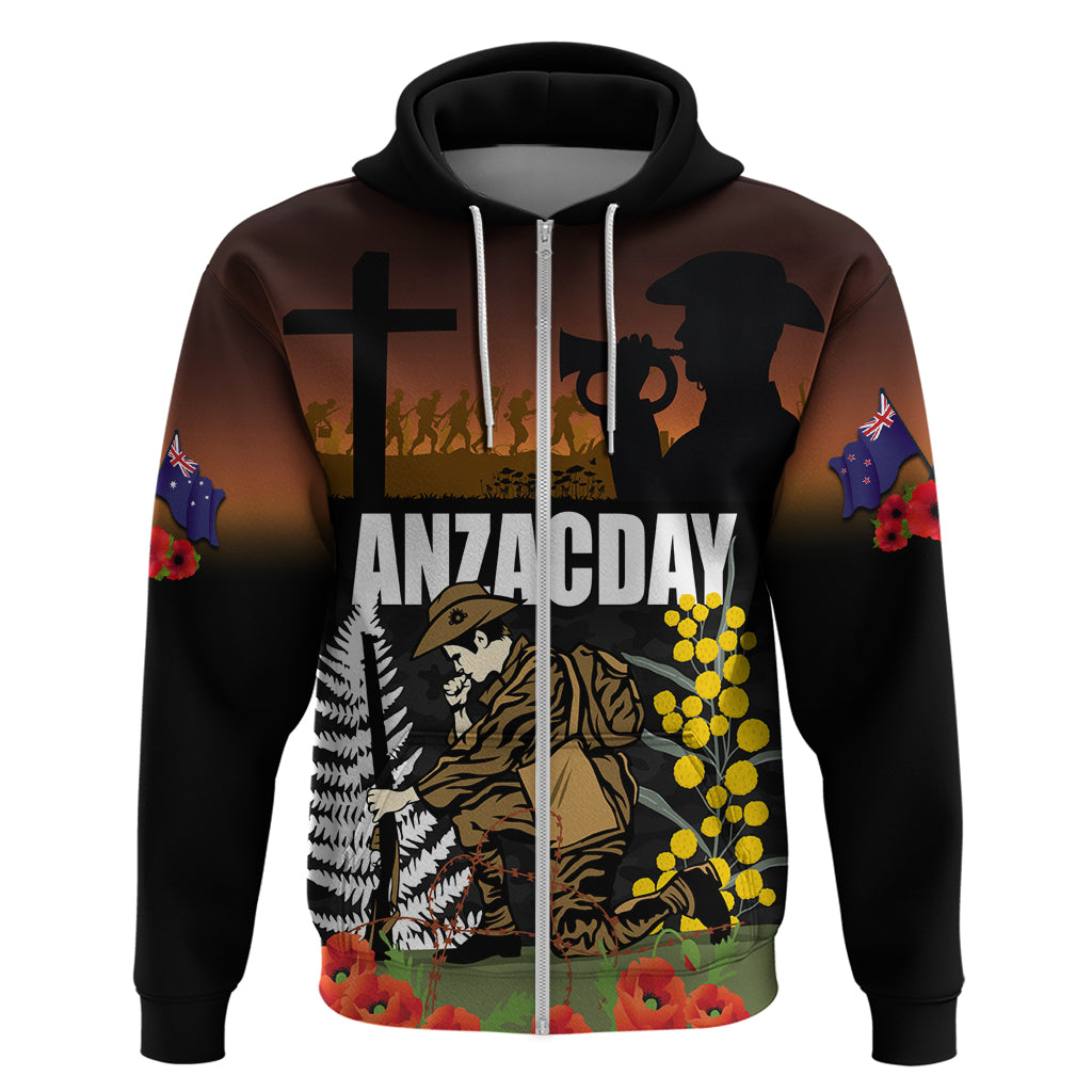 New Zealand and Australia ANZAC Day Hoodie Soldier and Last Post Camouflage Pattern - Vibe Hoodie Shop