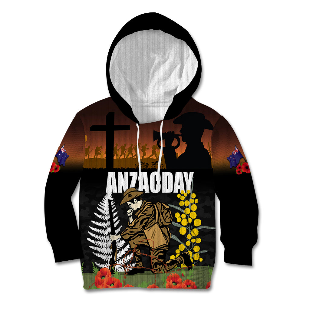 New Zealand and Australia ANZAC Day Kid Hoodie Soldier and Last Post Camouflage Pattern - Vibe Hoodie Shop
