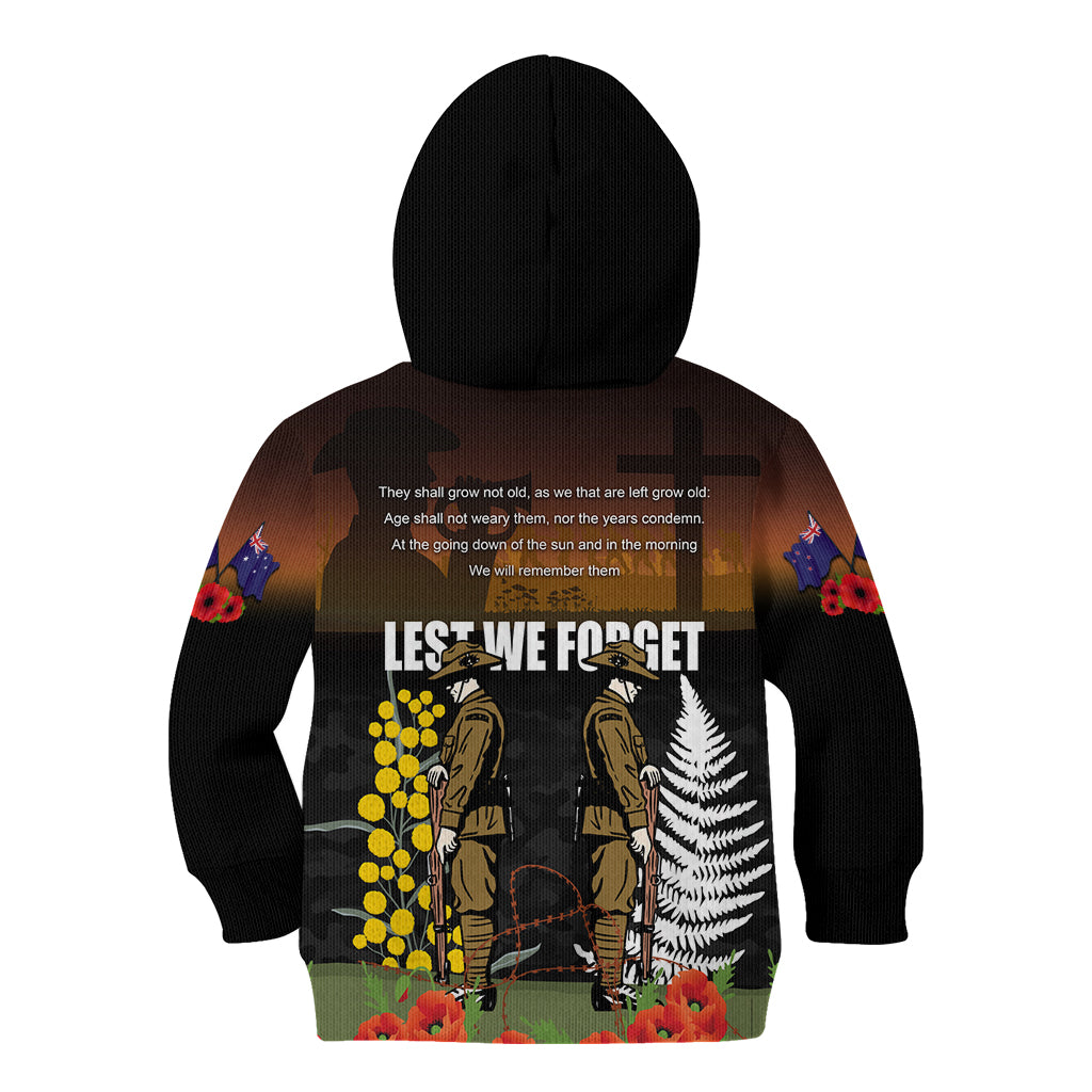 New Zealand and Australia ANZAC Day Kid Hoodie Soldier and Last Post Camouflage Pattern - Vibe Hoodie Shop