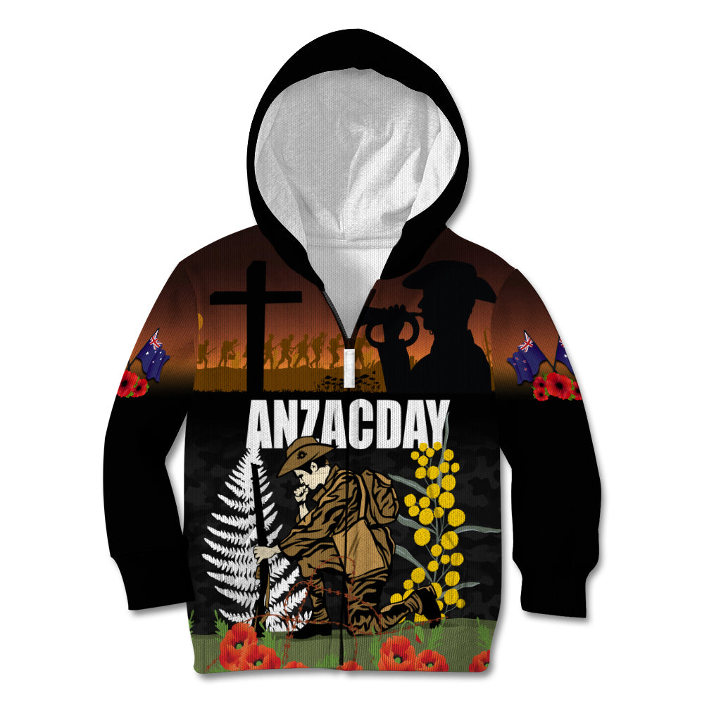 New Zealand and Australia ANZAC Day Kid Hoodie Soldier and Last Post Camouflage Pattern - Vibe Hoodie Shop