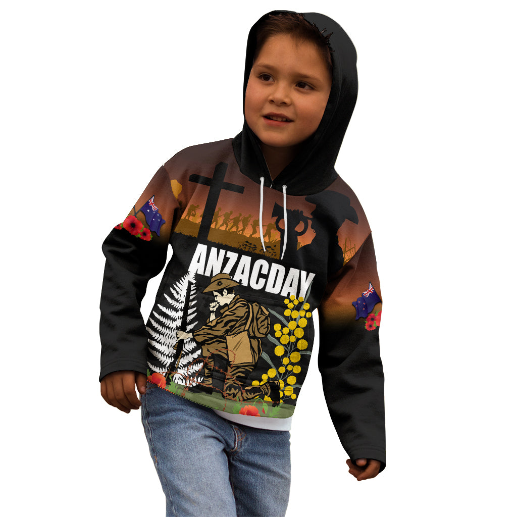New Zealand and Australia ANZAC Day Kid Hoodie Soldier and Last Post Camouflage Pattern - Vibe Hoodie Shop