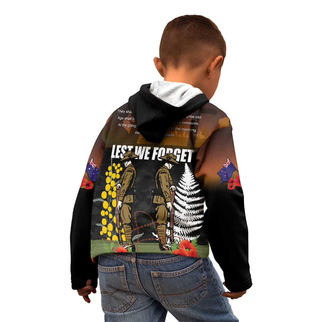 New Zealand and Australia ANZAC Day Kid Hoodie Soldier and Last Post Camouflage Pattern - Vibe Hoodie Shop
