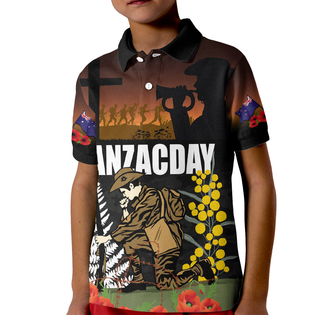 New Zealand and Australia ANZAC Day Kid Polo Shirt Soldier and Last Post Camouflage Pattern - Vibe Hoodie Shop