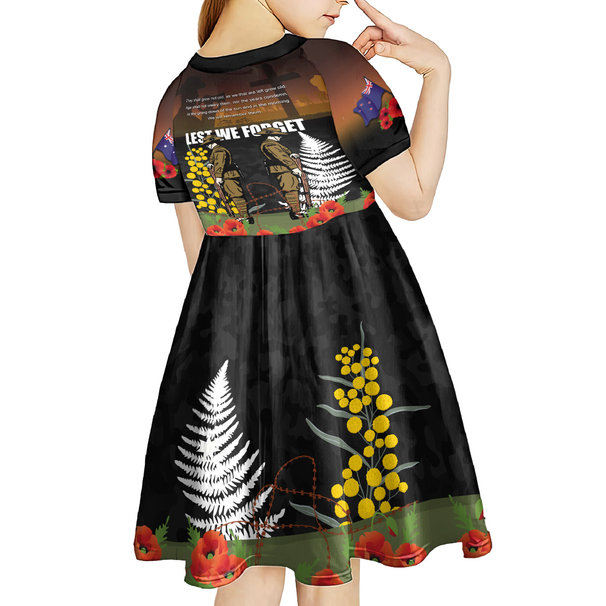 New Zealand and Australia ANZAC Day Kid Short Sleeve Dress Soldier and Last Post Camouflage Pattern - Vibe Hoodie Shop