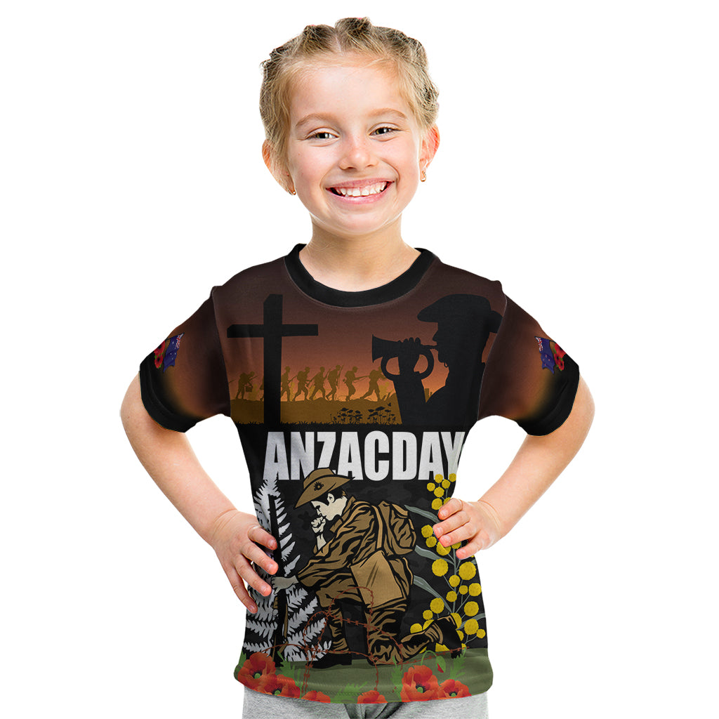 New Zealand and Australia ANZAC Day Kid T Shirt Soldier and Last Post Camouflage Pattern - Vibe Hoodie Shop