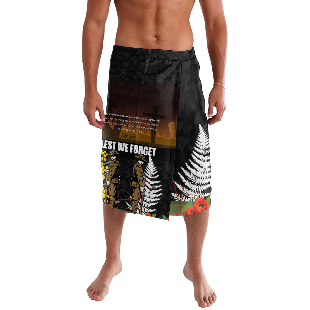 New Zealand and Australia ANZAC Day Lavalava Soldier and Last Post Camouflage Pattern