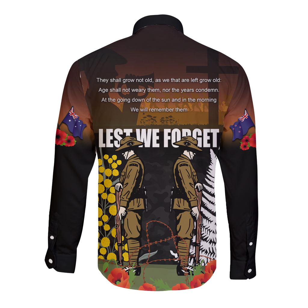 New Zealand and Australia ANZAC Day Long Sleeve Button Shirt Soldier and Last Post Camouflage Pattern - Vibe Hoodie Shop