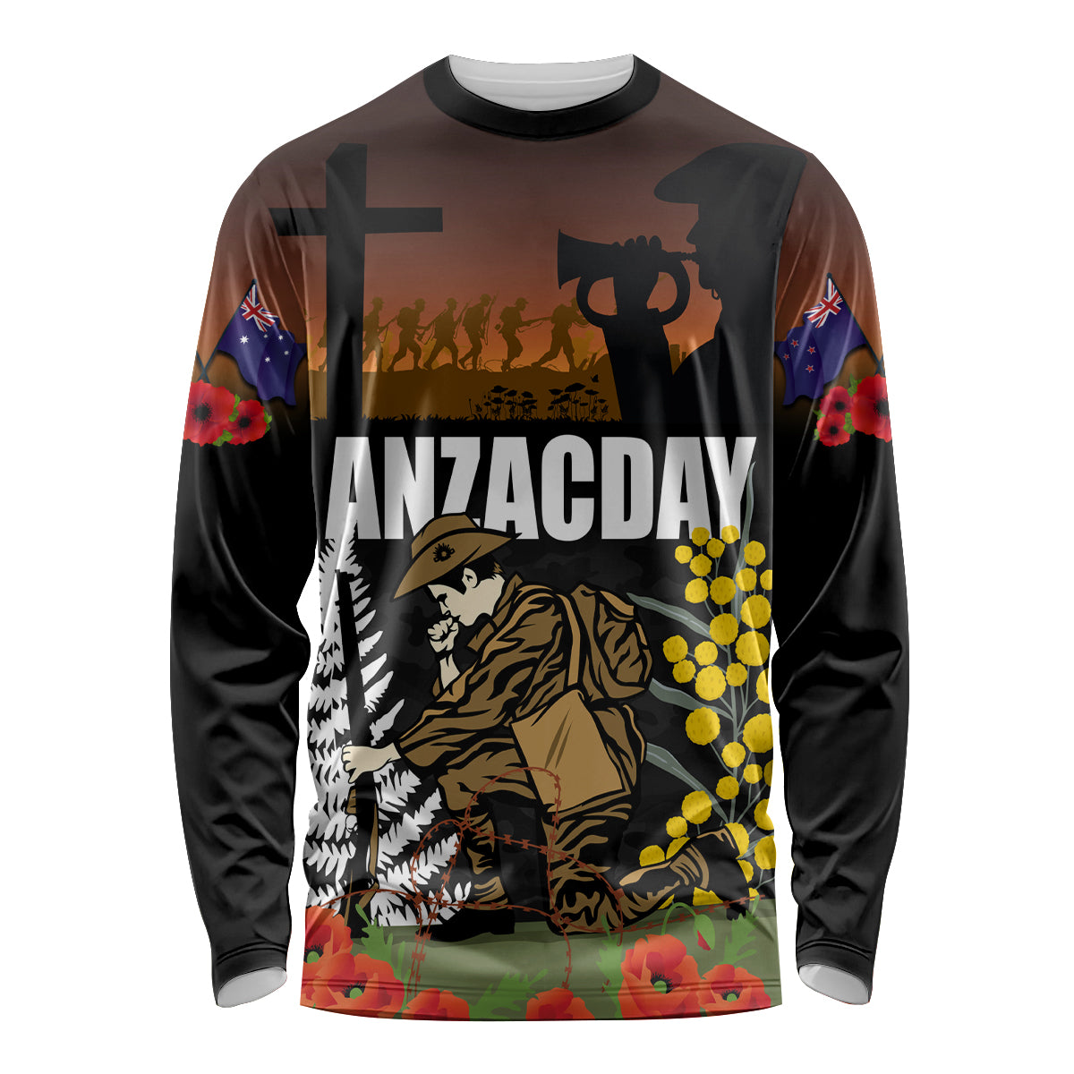 New Zealand and Australia ANZAC Day Long Sleeve Shirt Soldier and Last Post Camouflage Pattern - Vibe Hoodie Shop