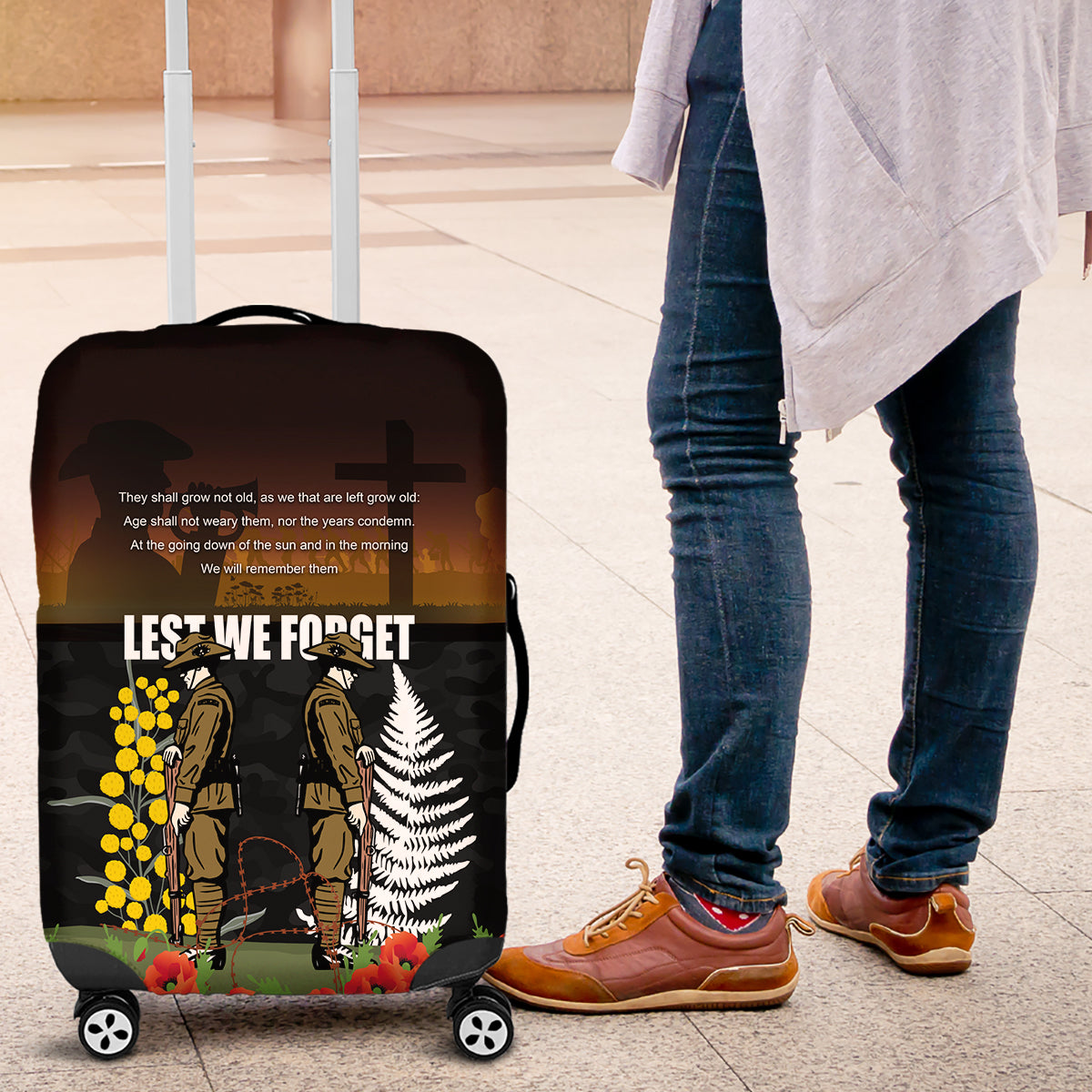 New Zealand and Australia ANZAC Day Luggage Cover Soldier and Last Post Camouflage Pattern - Vibe Hoodie Shop