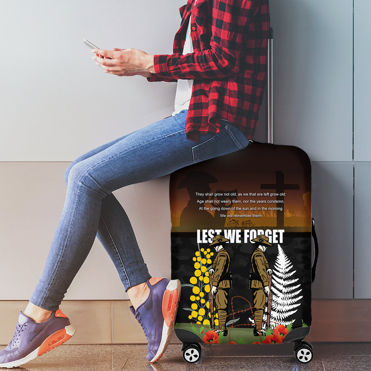 New Zealand and Australia ANZAC Day Luggage Cover Soldier and Last Post Camouflage Pattern - Vibe Hoodie Shop