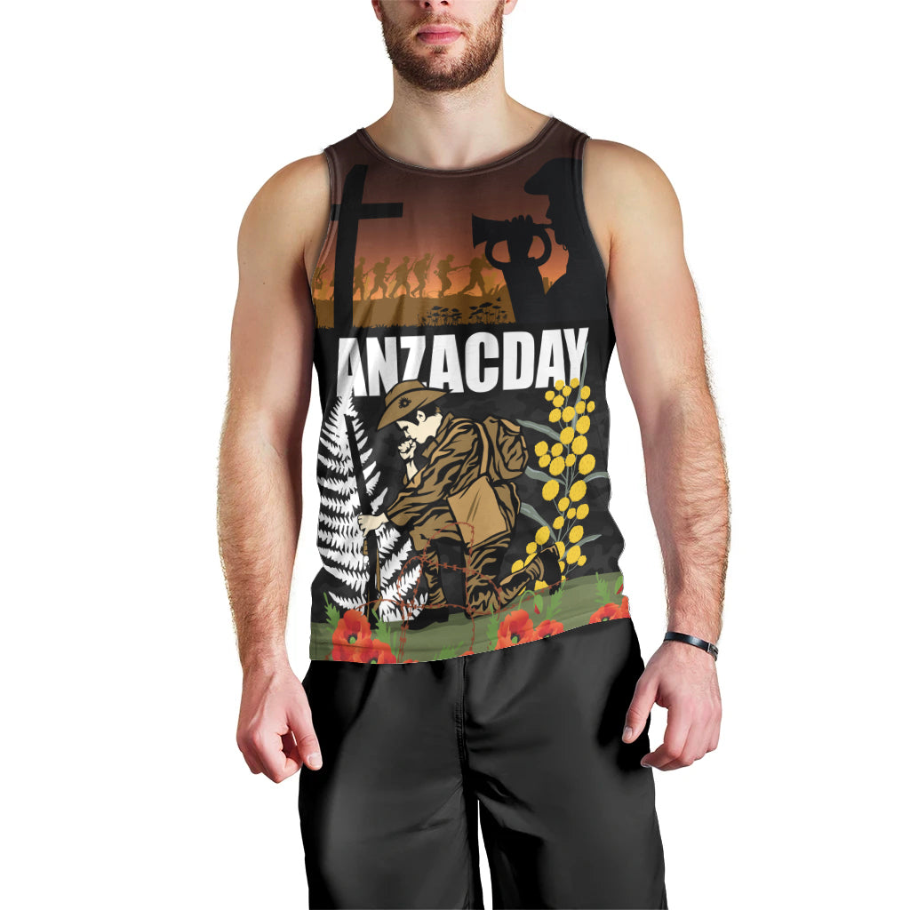 New Zealand and Australia ANZAC Day Men Tank Top Soldier and Last Post Camouflage Pattern - Vibe Hoodie Shop