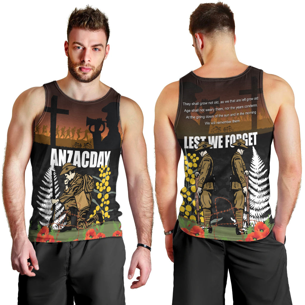 New Zealand and Australia ANZAC Day Men Tank Top Soldier and Last Post Camouflage Pattern - Vibe Hoodie Shop
