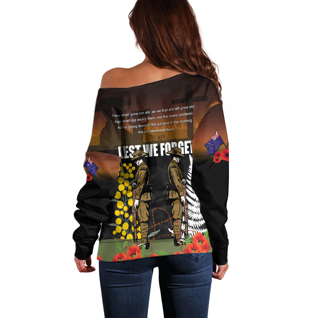 New Zealand and Australia ANZAC Day Off Shoulder Sweater Soldier and Last Post Camouflage Pattern - Vibe Hoodie Shop