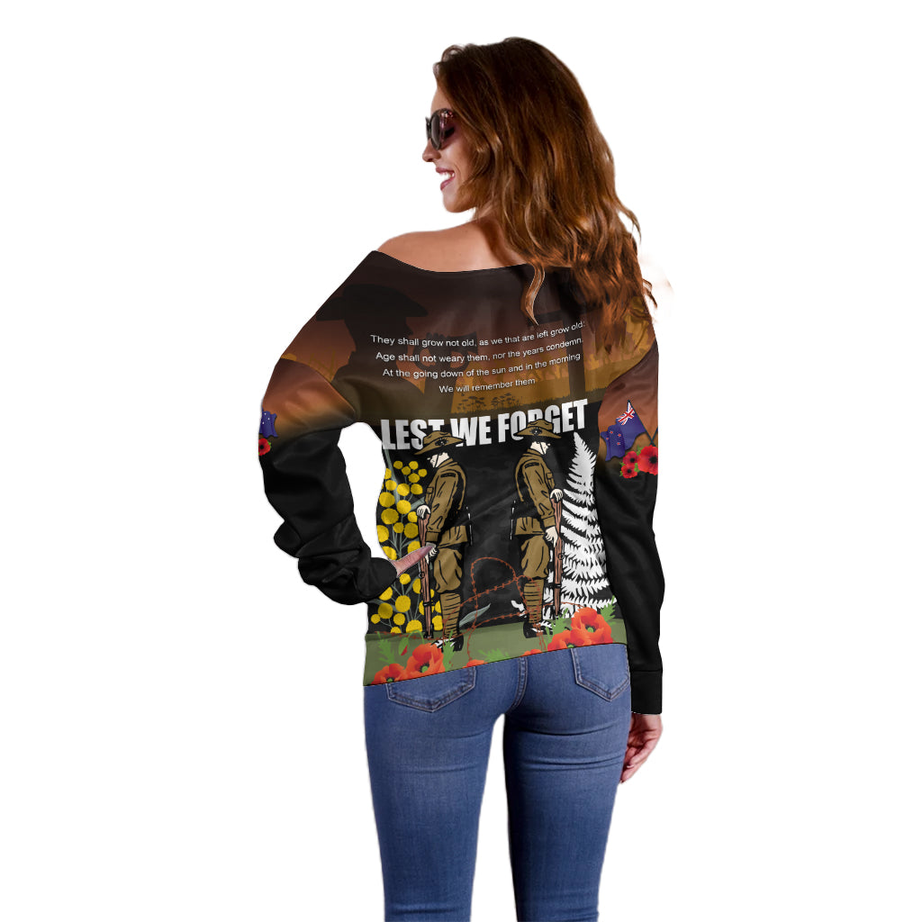 New Zealand and Australia ANZAC Day Off Shoulder Sweater Soldier and Last Post Camouflage Pattern - Vibe Hoodie Shop