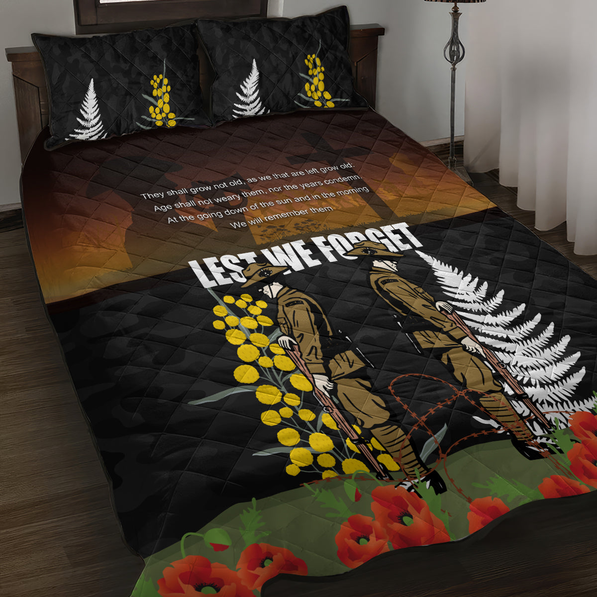 New Zealand and Australia ANZAC Day Quilt Bed Set Soldier and Last Post Camouflage Pattern - Vibe Hoodie Shop