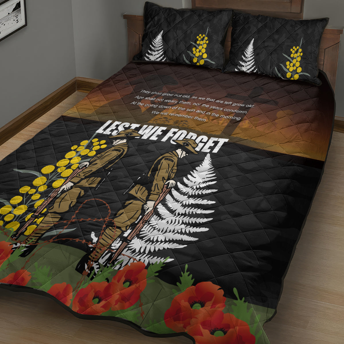 New Zealand and Australia ANZAC Day Quilt Bed Set Soldier and Last Post Camouflage Pattern - Vibe Hoodie Shop