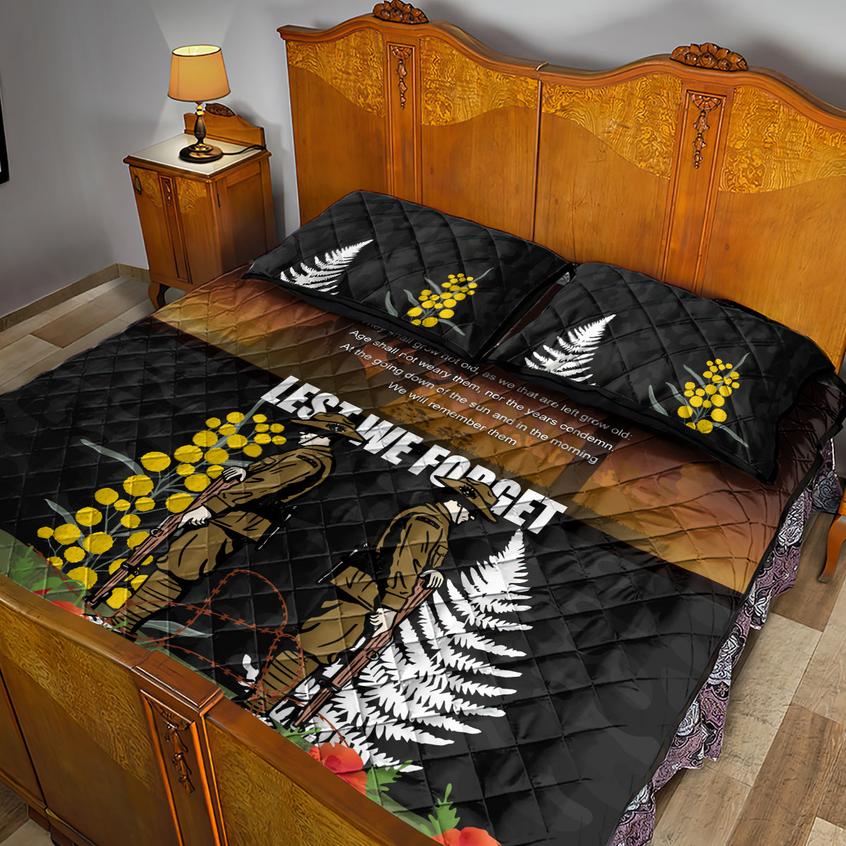 New Zealand and Australia ANZAC Day Quilt Bed Set Soldier and Last Post Camouflage Pattern - Vibe Hoodie Shop