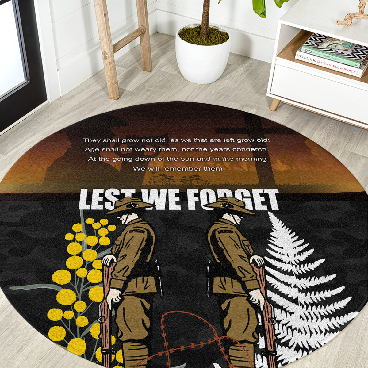New Zealand and Australia ANZAC Day Round Carpet Soldier and Last Post Camouflage Pattern