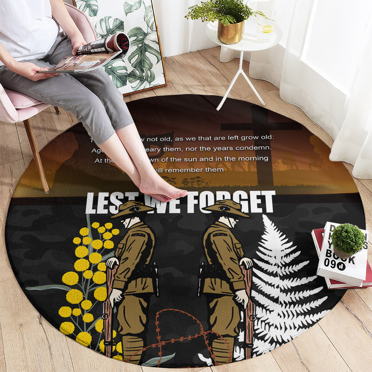 New Zealand and Australia ANZAC Day Round Carpet Soldier and Last Post Camouflage Pattern