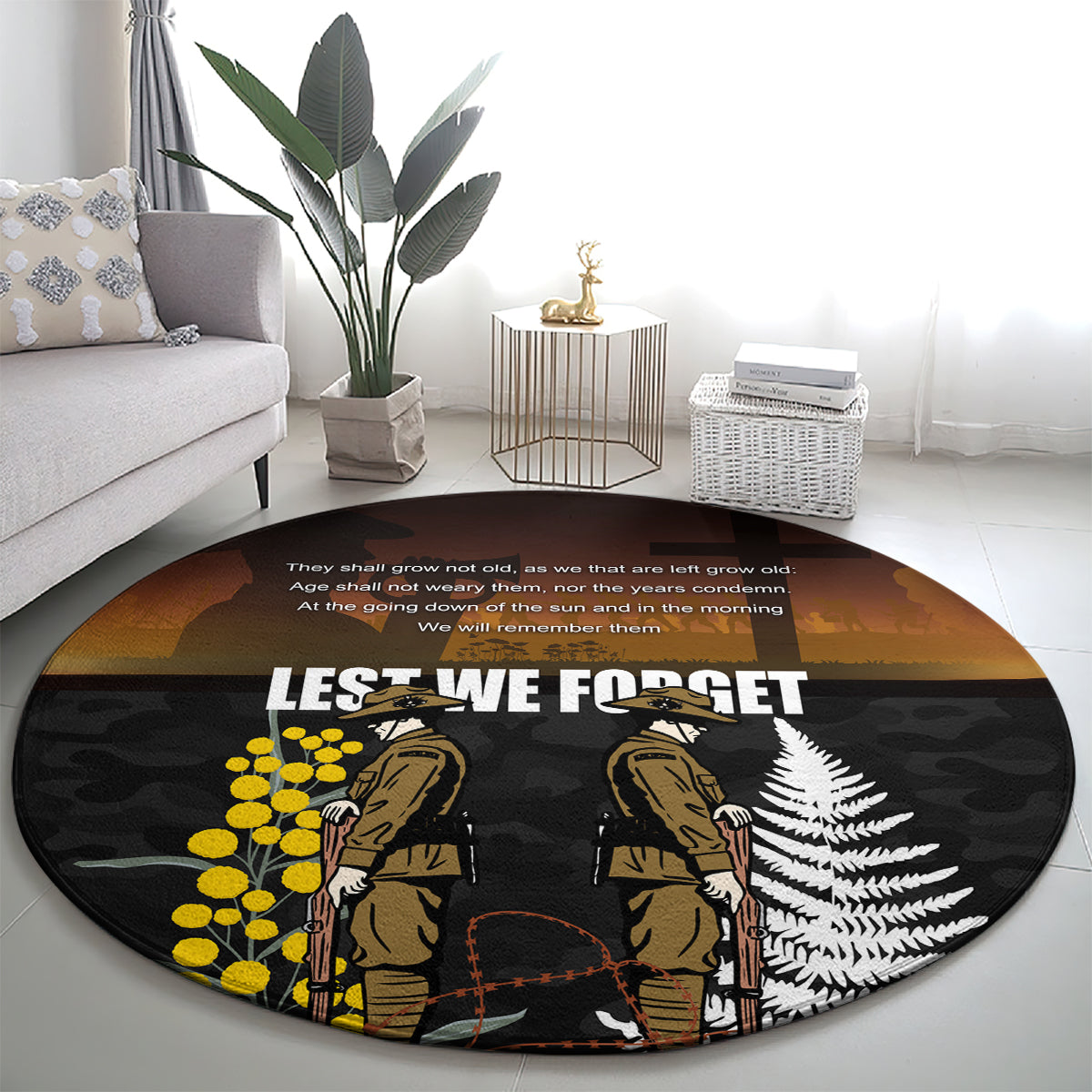 New Zealand and Australia ANZAC Day Round Carpet Soldier and Last Post Camouflage Pattern