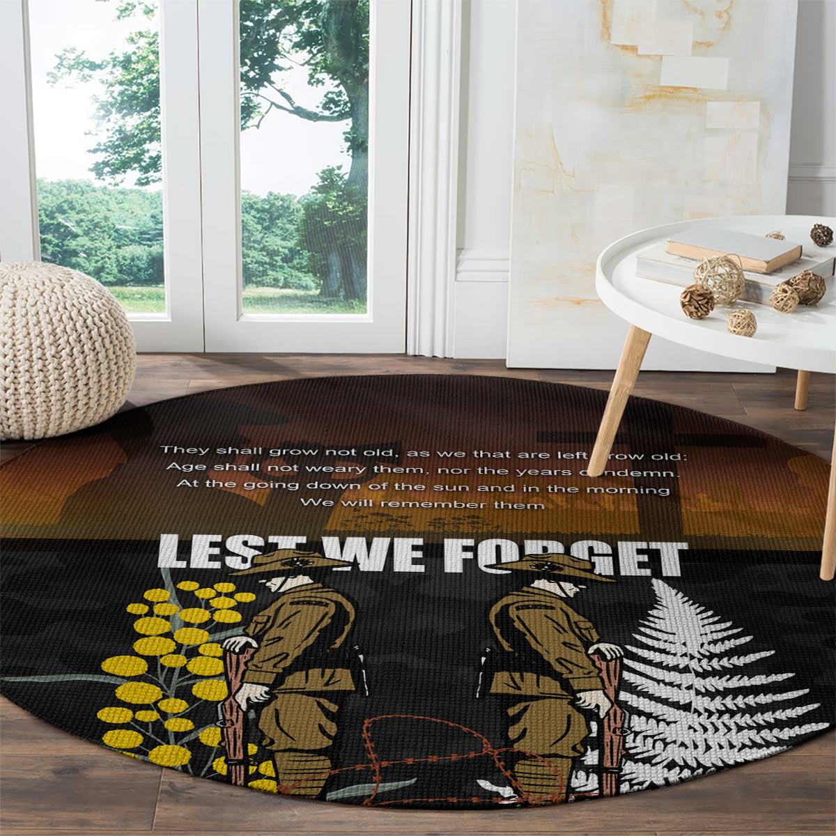 New Zealand and Australia ANZAC Day Round Carpet Soldier and Last Post Camouflage Pattern
