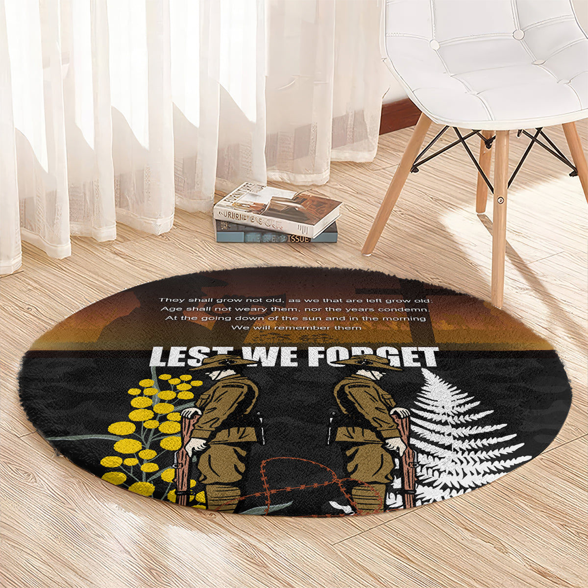 New Zealand and Australia ANZAC Day Round Carpet Soldier and Last Post Camouflage Pattern