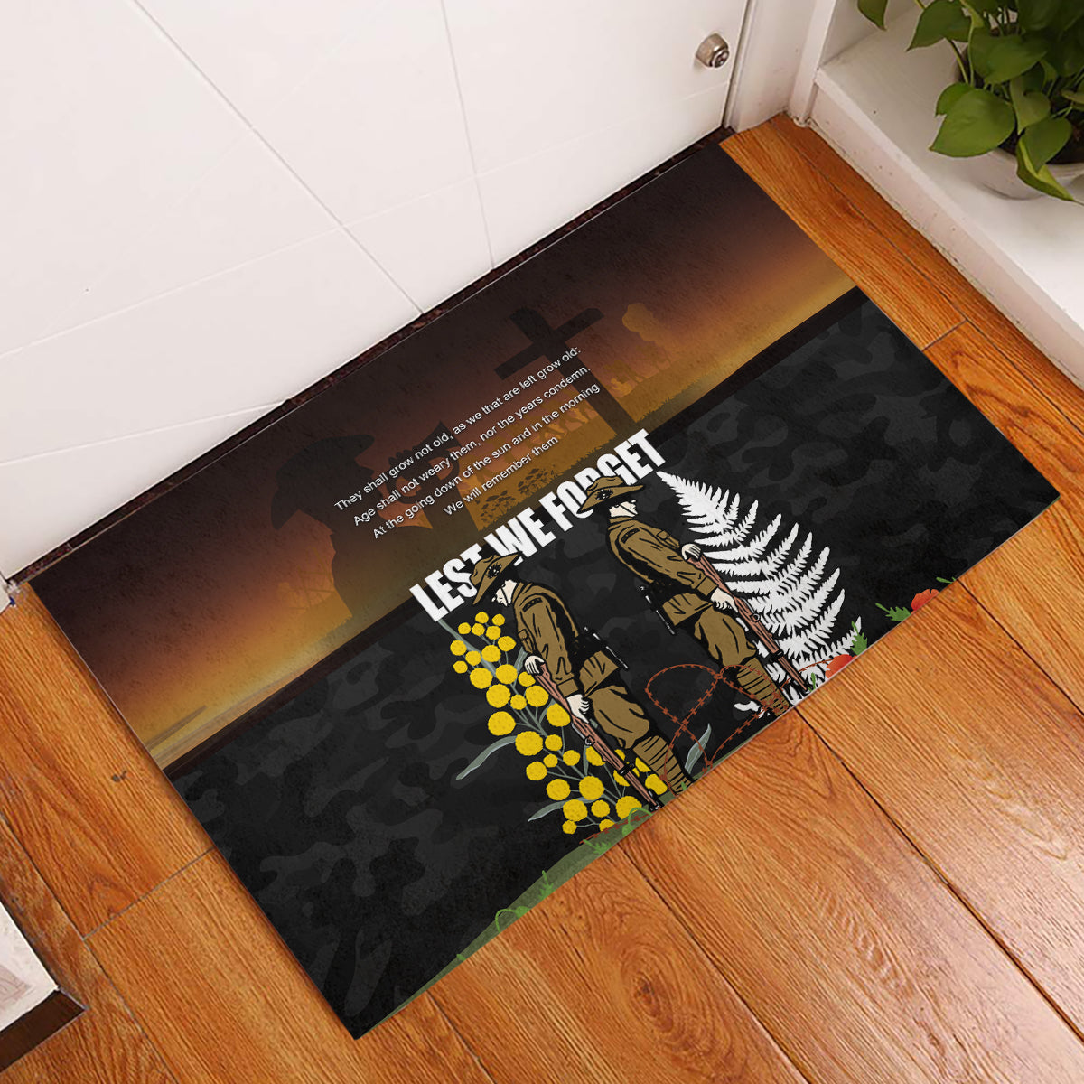 New Zealand and Australia ANZAC Day Rubber Doormat Soldier and Last Post Camouflage Pattern