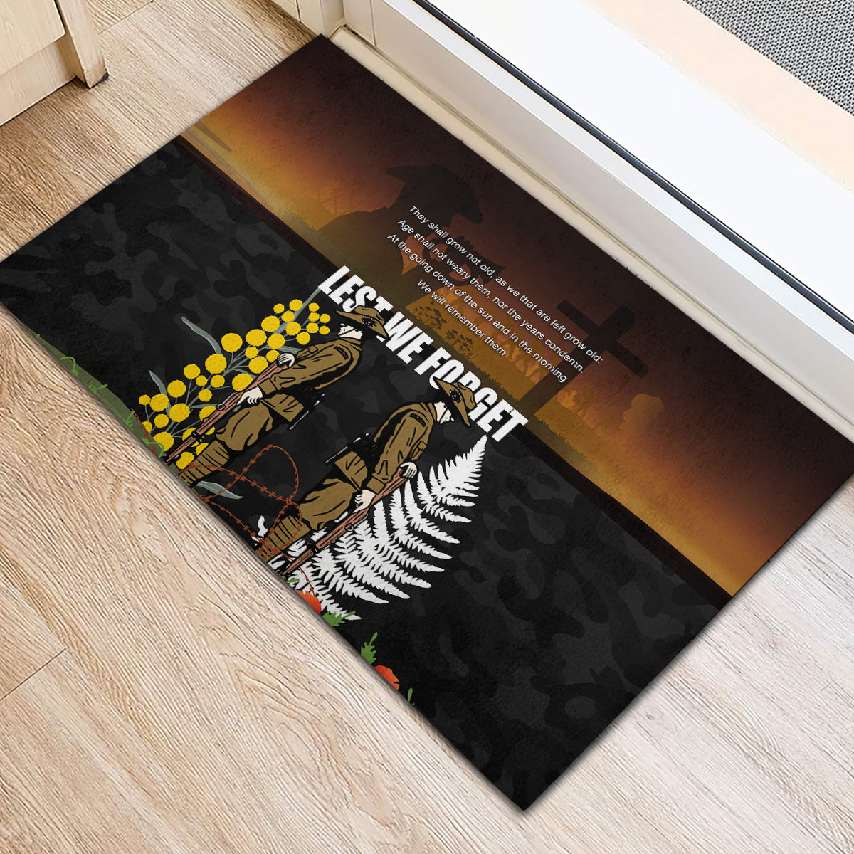New Zealand and Australia ANZAC Day Rubber Doormat Soldier and Last Post Camouflage Pattern