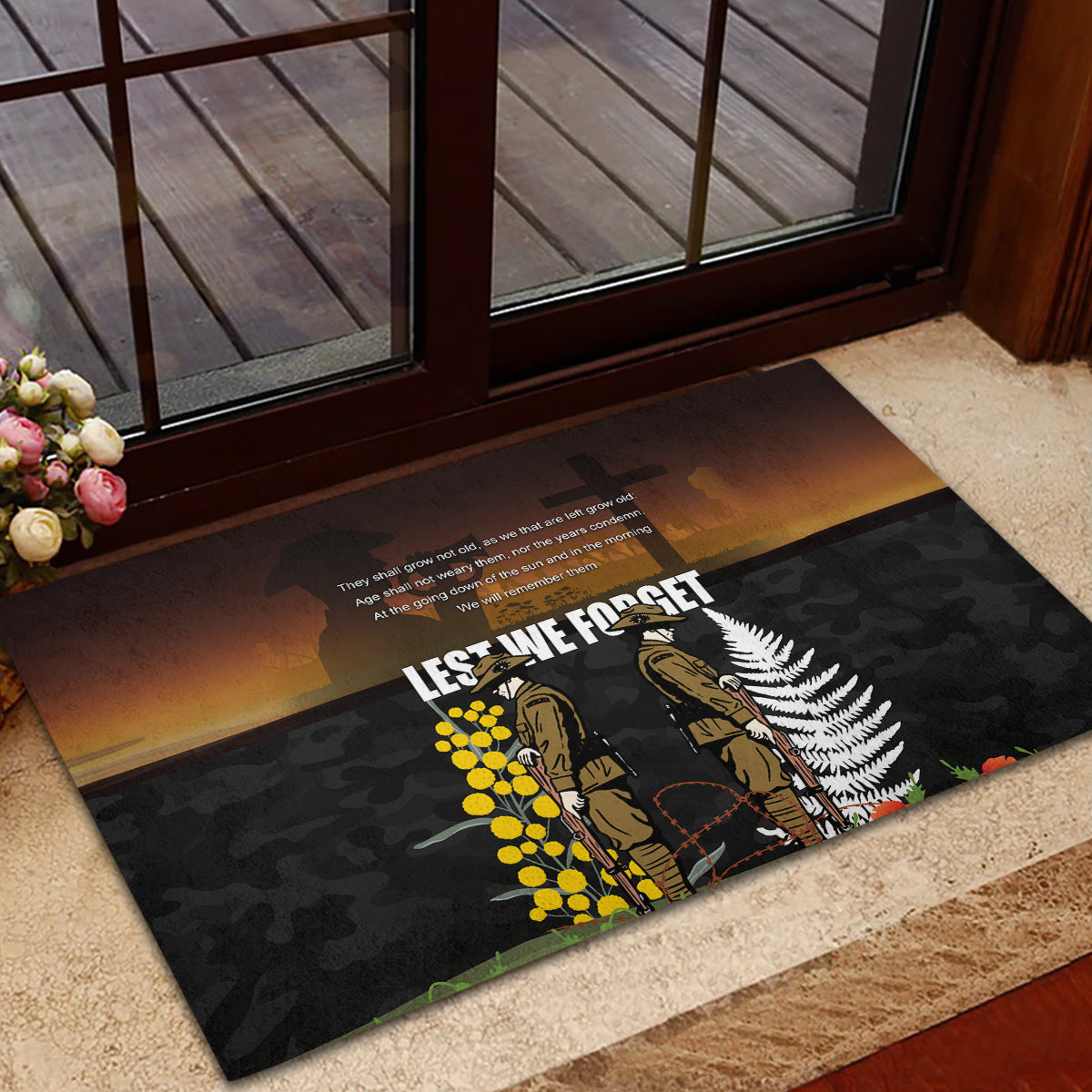 New Zealand and Australia ANZAC Day Rubber Doormat Soldier and Last Post Camouflage Pattern
