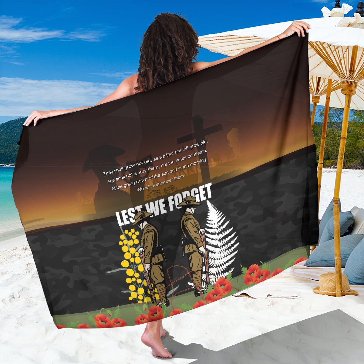 New Zealand and Australia ANZAC Day Sarong Soldier and Last Post Camouflage Pattern - Vibe Hoodie Shop