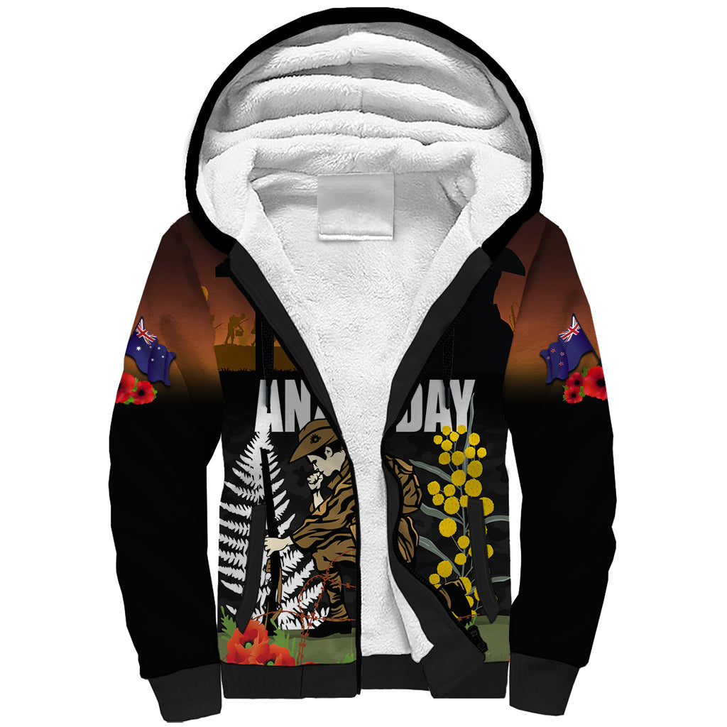 New Zealand and Australia ANZAC Day Sherpa Hoodie Soldier and Last Post Camouflage Pattern - Vibe Hoodie Shop