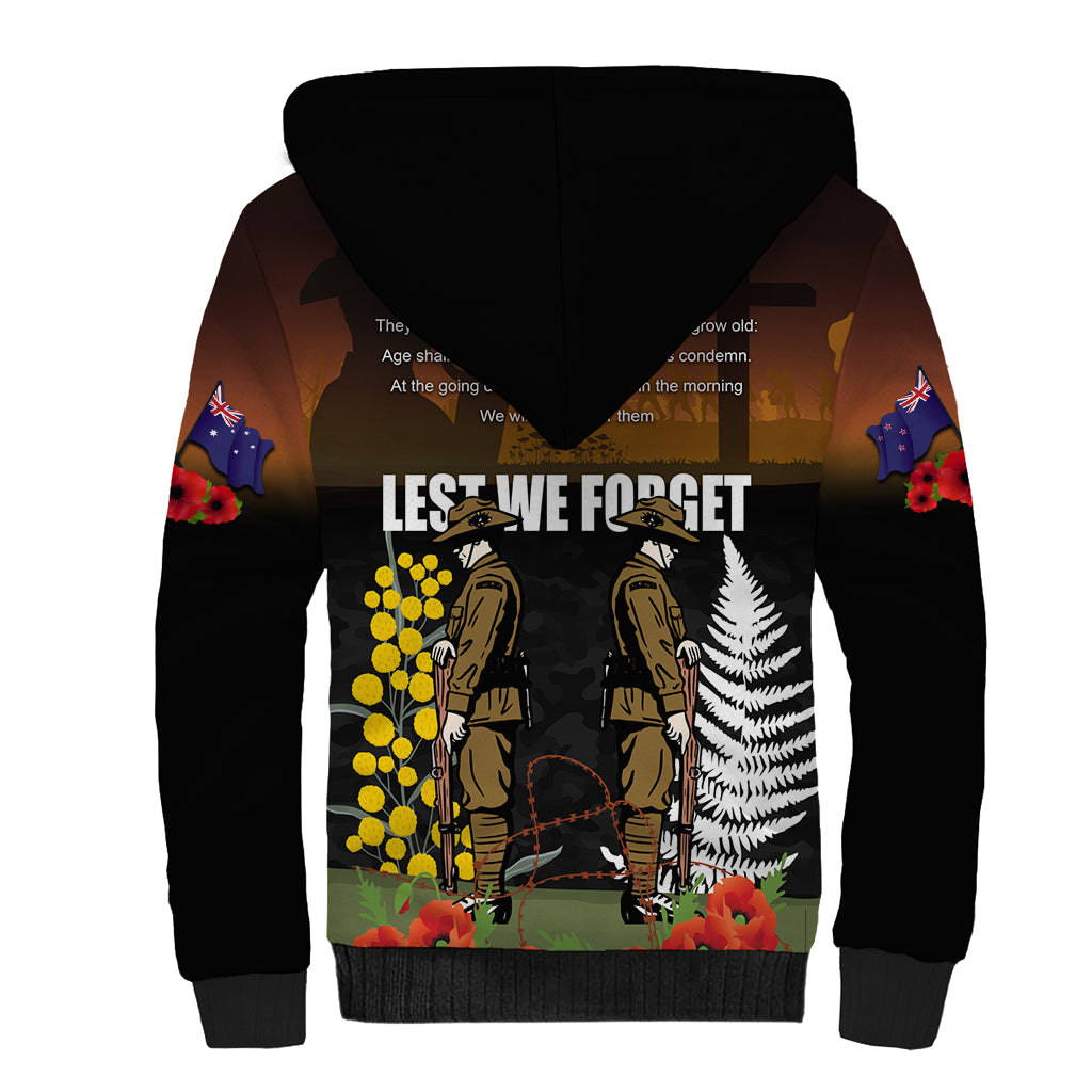 New Zealand and Australia ANZAC Day Sherpa Hoodie Soldier and Last Post Camouflage Pattern - Vibe Hoodie Shop