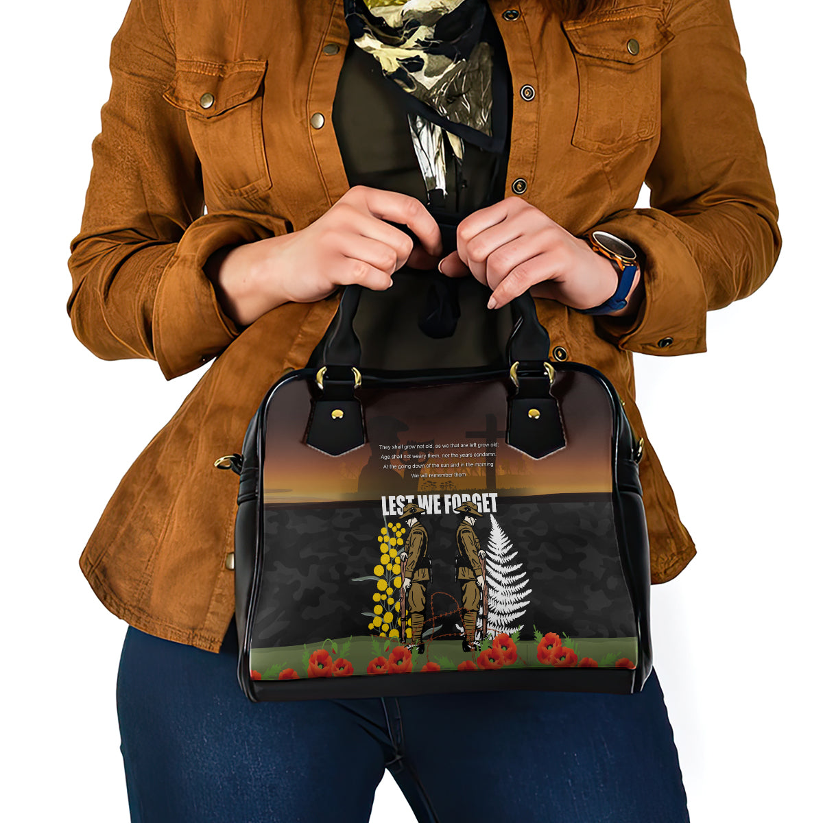 New Zealand and Australia ANZAC Day Shoulder Handbag Soldier and Last Post Camouflage Pattern - Vibe Hoodie Shop