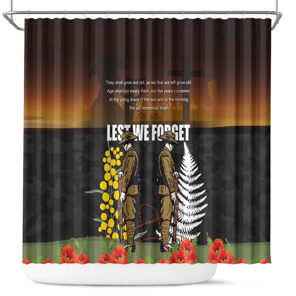New Zealand and Australia ANZAC Day Shower Curtain Soldier and Last Post Camouflage Pattern