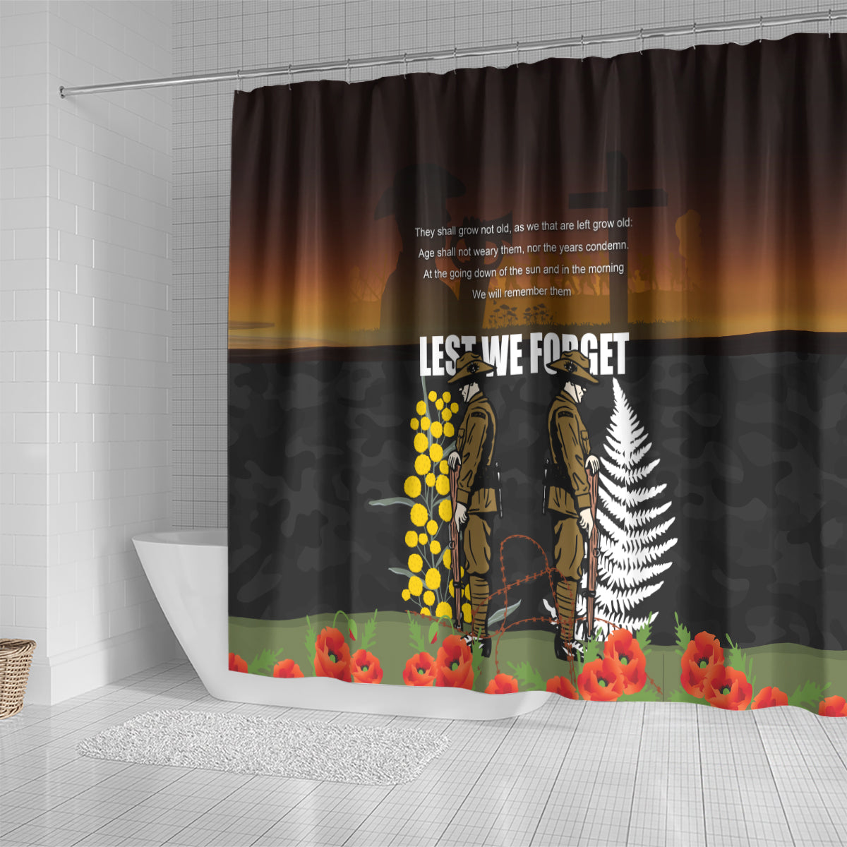 New Zealand and Australia ANZAC Day Shower Curtain Soldier and Last Post Camouflage Pattern
